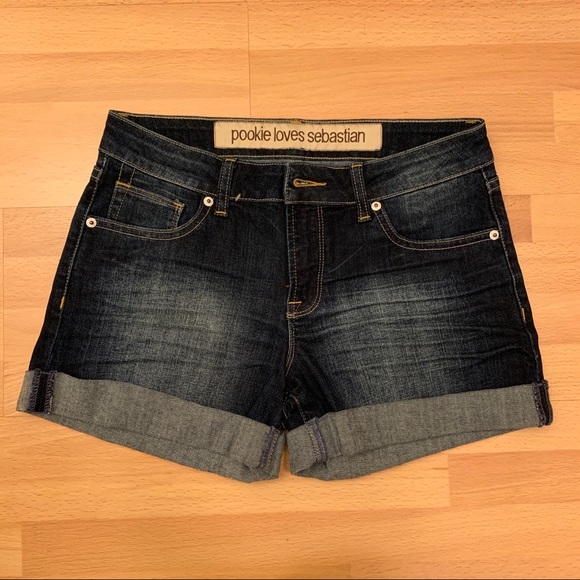 🌸 Pookie loves Sebastian Cuffed dark blue denim short shorts - Picture 1 of 7